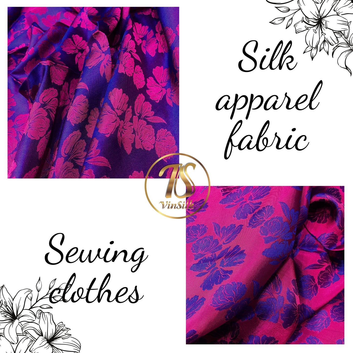 PURE MULBERRY SILK fabric by the yard - Floral pattern silk fabric - Handmade fabric ā Dress making ā Silk for sewing - Gift for women - Silk apparel fabric