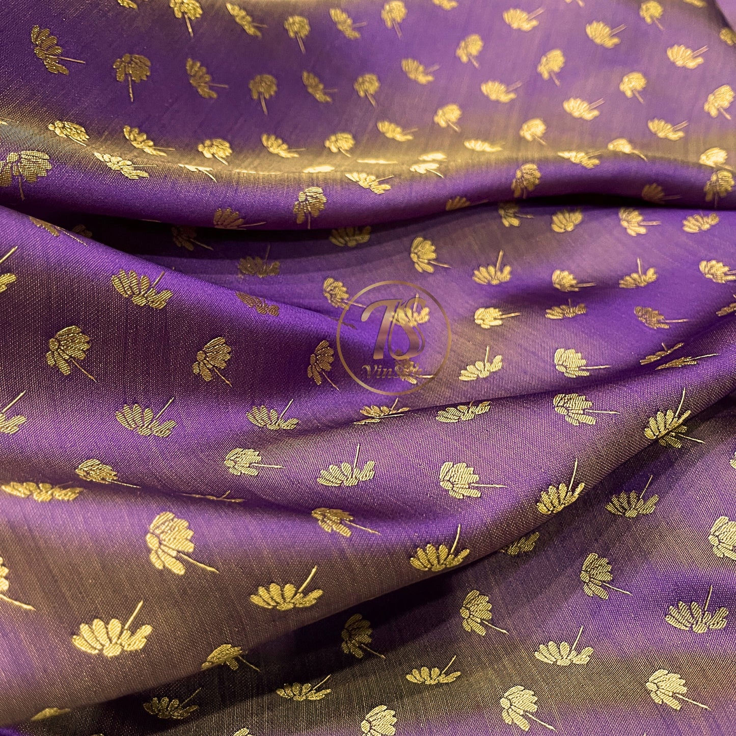 Purple Yellow fabric with mulberry dandelion pattern, Pure mulberry silk, Handmade fabric, Organic fiber