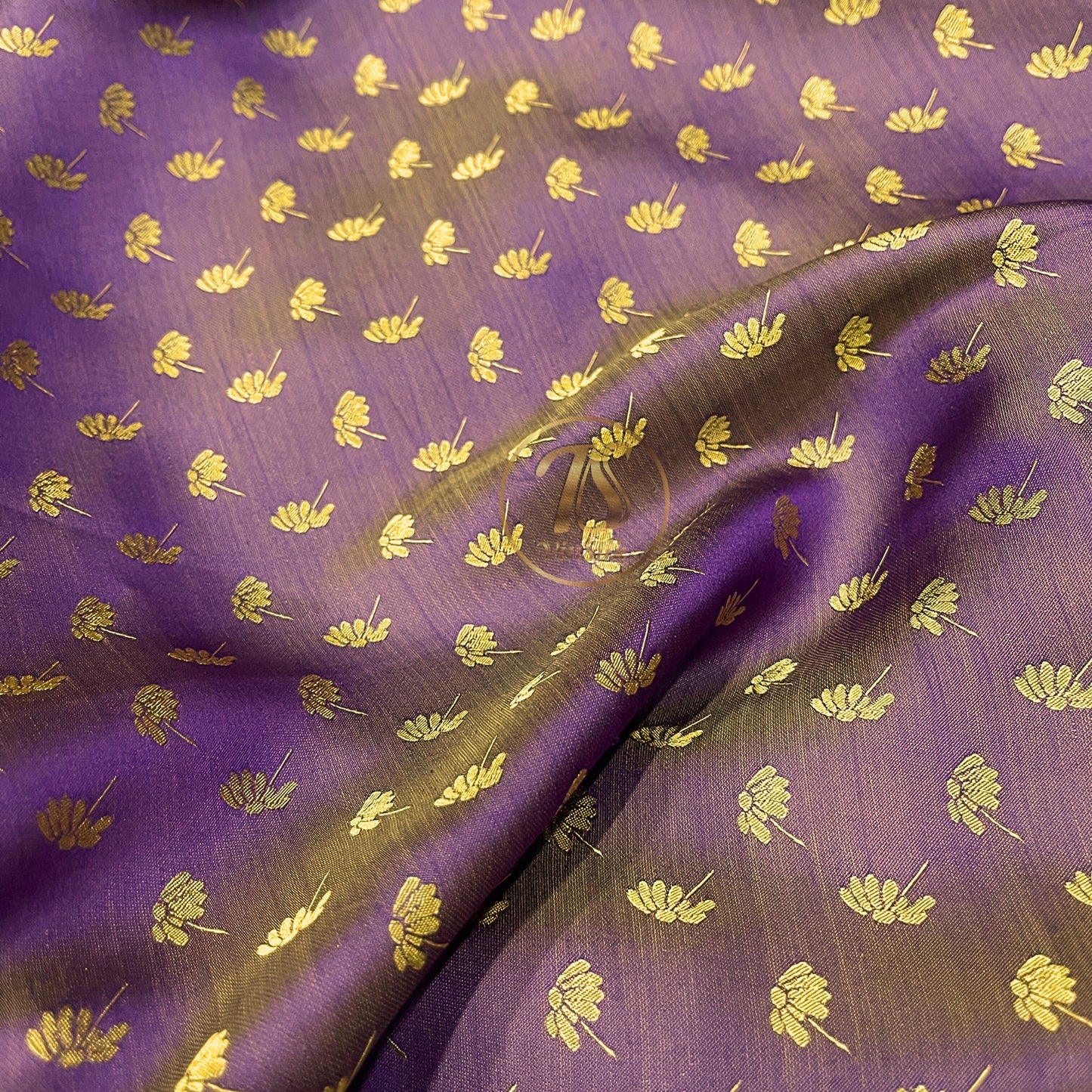 Purple Yellow fabric with mulberry dandelion pattern, Pure mulberry silk, Handmade fabric, Organic fiber