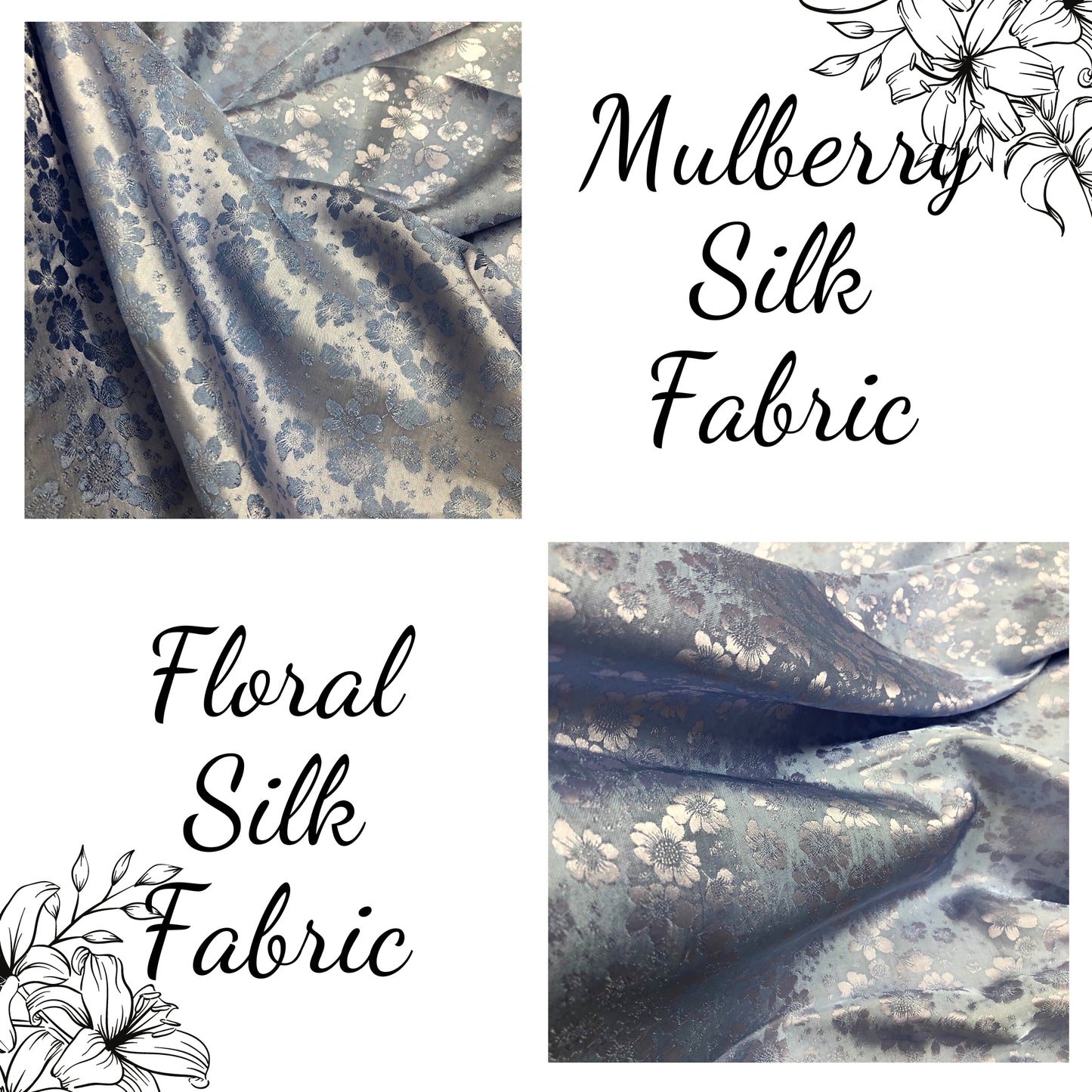 PURE MULBERRY SILK fabric by the yard - Floral pattern silk fabric - Handmade fabric ā Dress making ā Silk for sewing - Gift for women