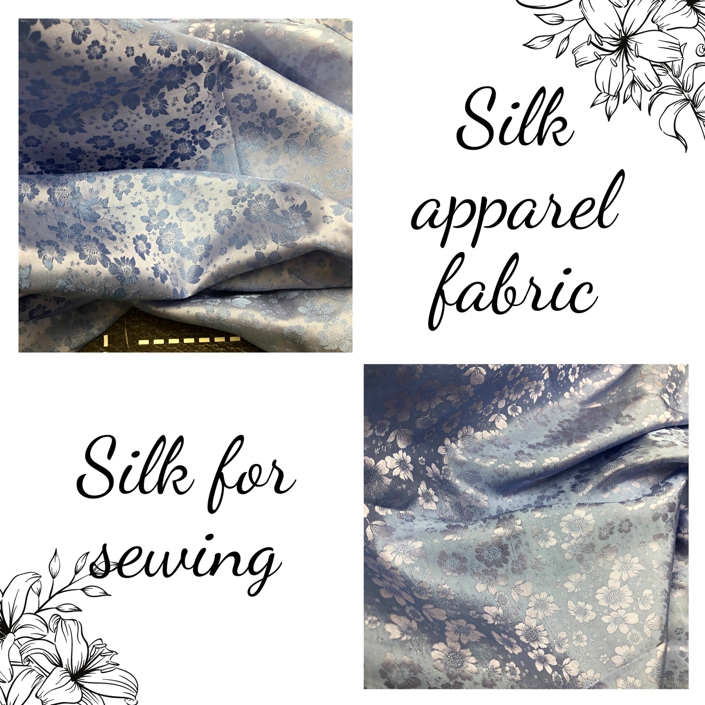 PURE MULBERRY SILK fabric by the yard - Floral pattern silk fabric - Handmade fabric ā Dress making ā Silk for sewing - Gift for women