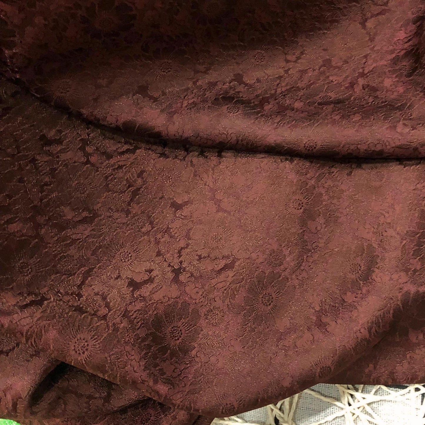 Brown Floral Silk Fabric - Chrysanthemum Pattern