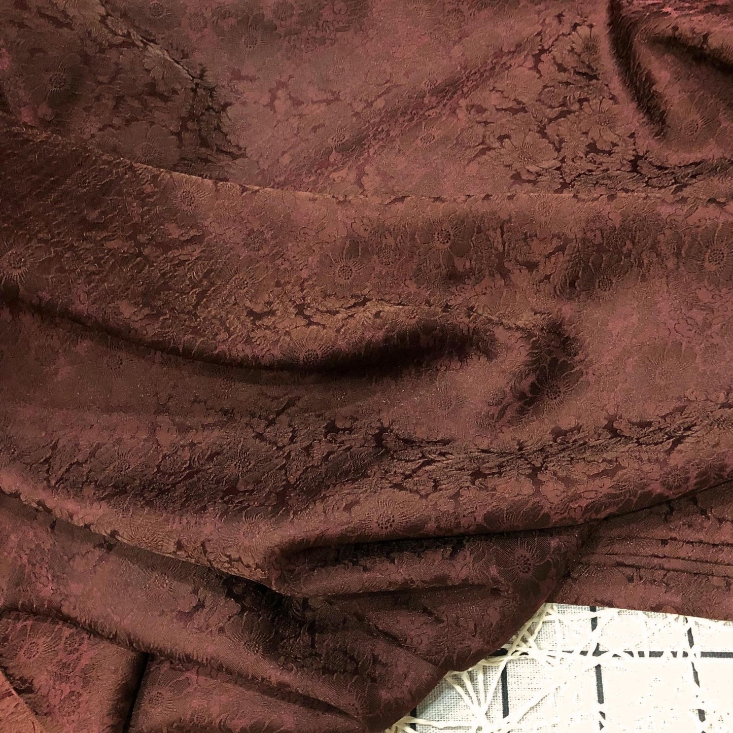 Brown Floral Silk Fabric - Chrysanthemum Pattern