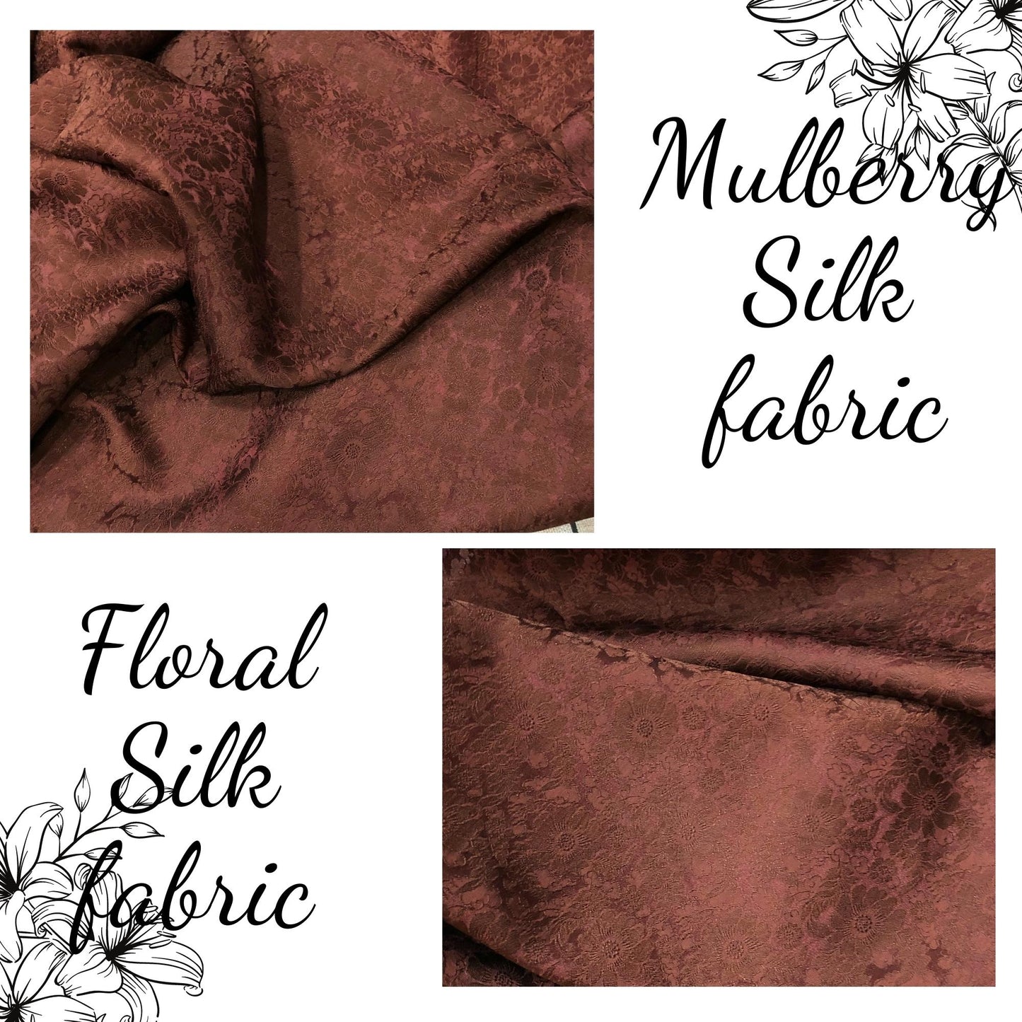 Brown Floral Silk Fabric - Chrysanthemum Pattern