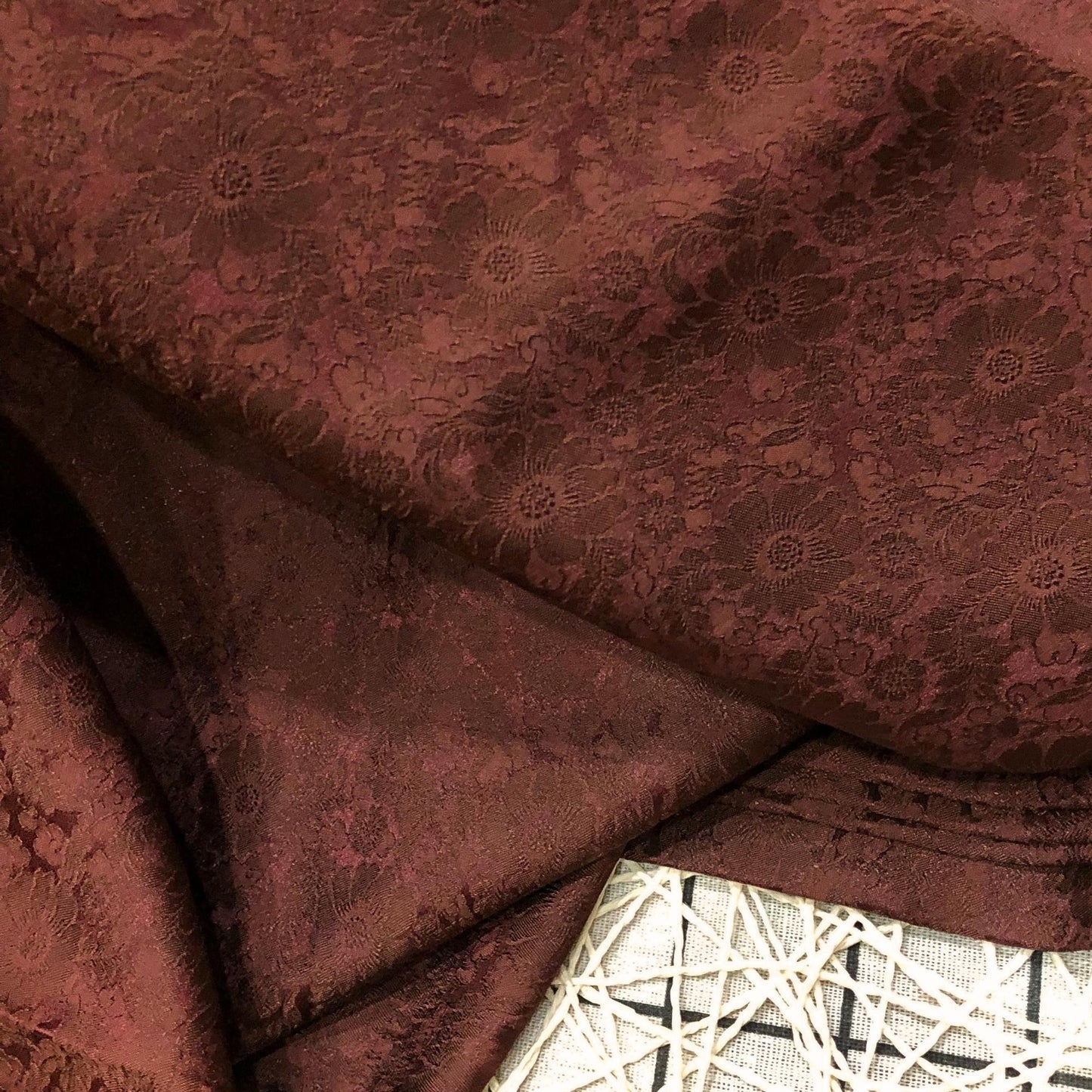 Brown Floral Silk Fabric - Chrysanthemum Pattern