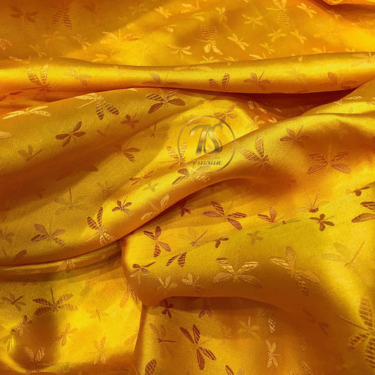 Gold Silk with Dragonfly Pattern Fabric