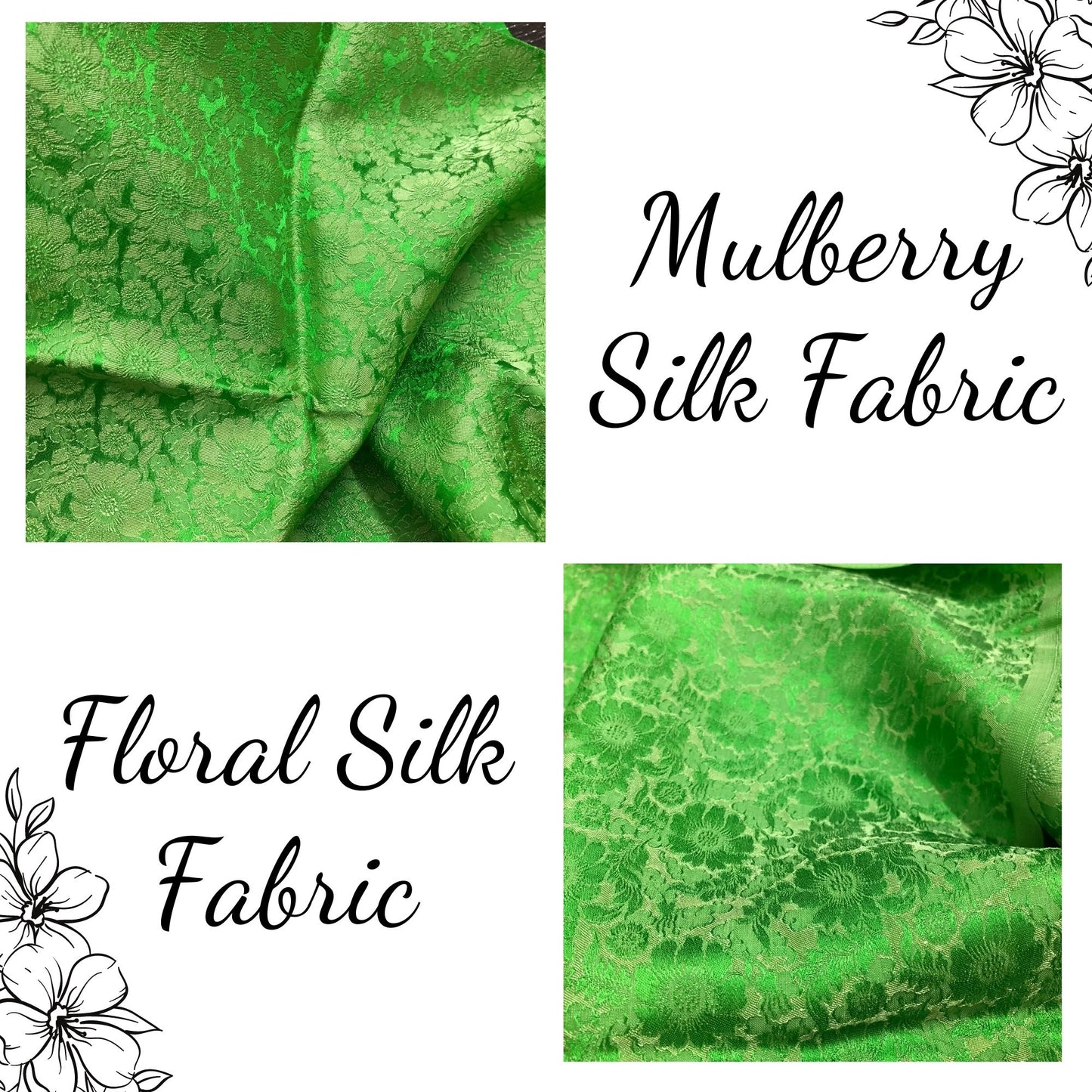 Green Silk with Chrysanthemum Pattern Fabric