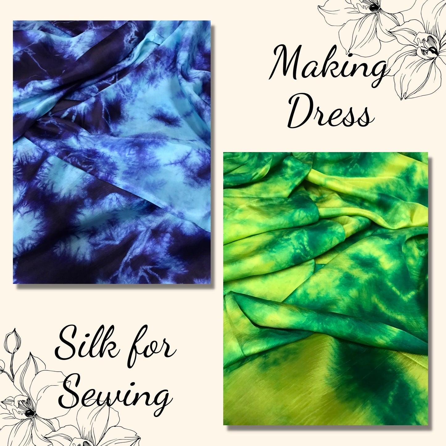 100% Mulberry Silk Habotai fabric by the yard - Blue and Green Silk Habotai - Lining Fabric for Skirt, Scarf - Silk for clothes - Gift for her β Lining silk fabric