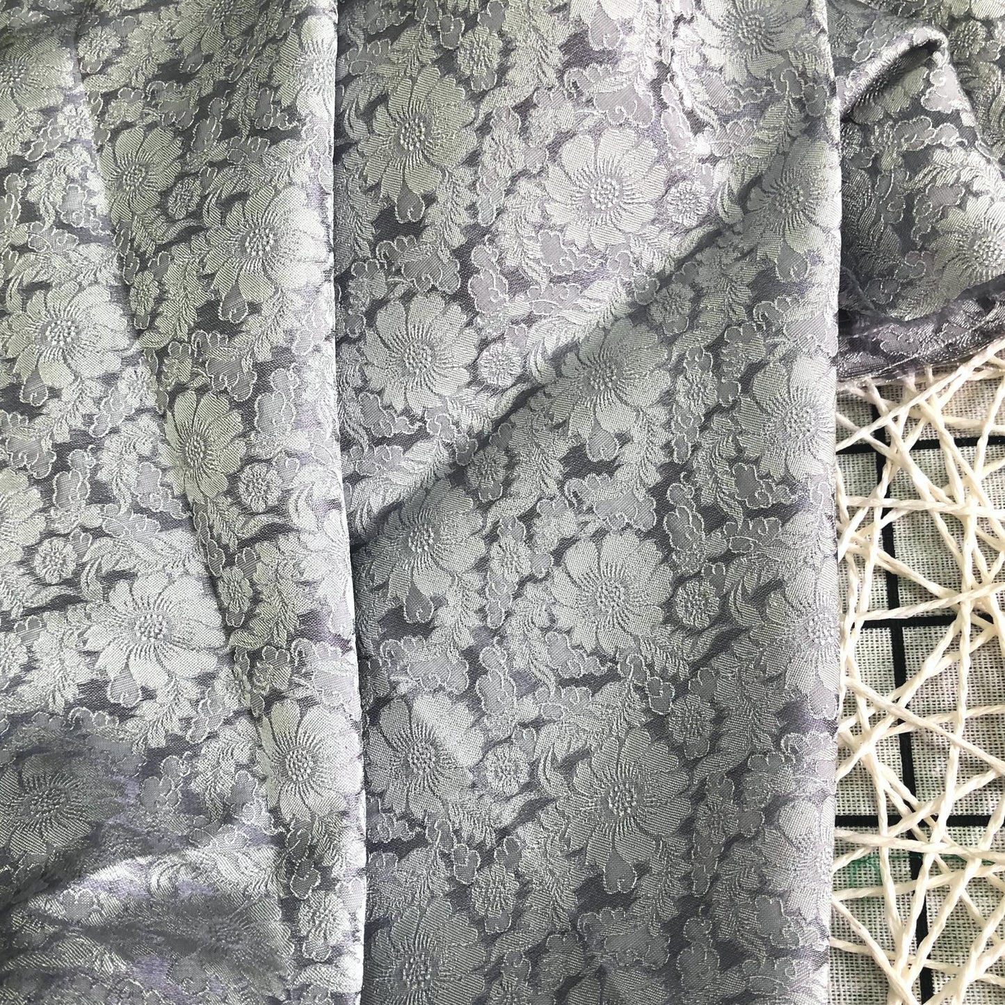 Light Gray Silk with Chrysanthemum Pattern Fabric