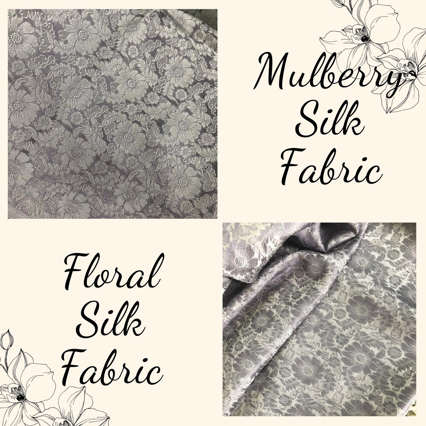 Light Gray Silk with Chrysanthemum Pattern Fabric