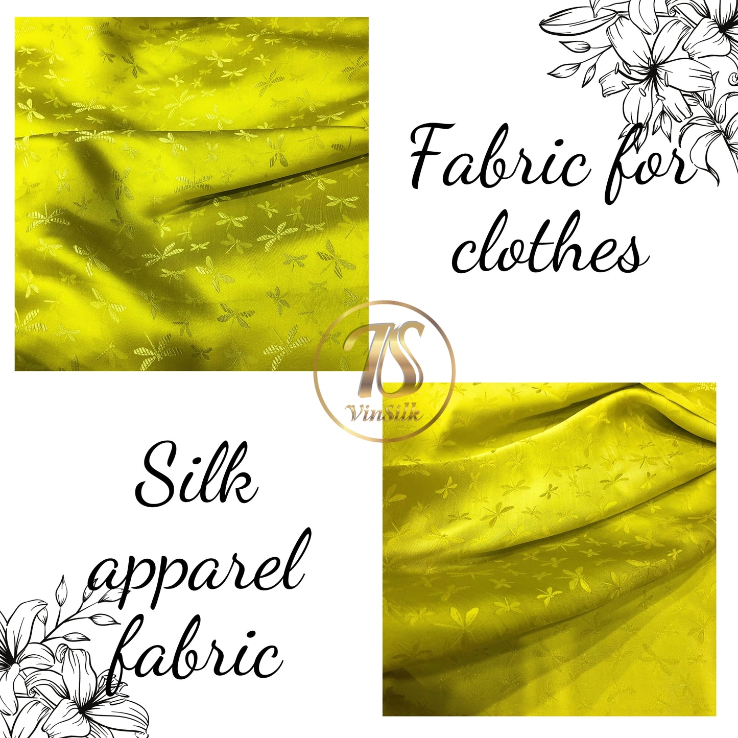 PATTERN MULBERRY SILK fabric by the yard - Yellow silk fabric - Handmade fabric ā Dress making ā Silk for sewing - Gift for women
