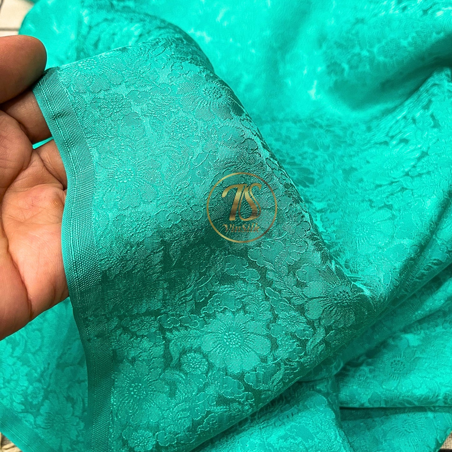 100% PURE MULBERRY SILK fabric by the yard โ Floral silk fabric - Light Blue Floral Silk Fabric - Chrysanthemum pattern โ Silk for sewing