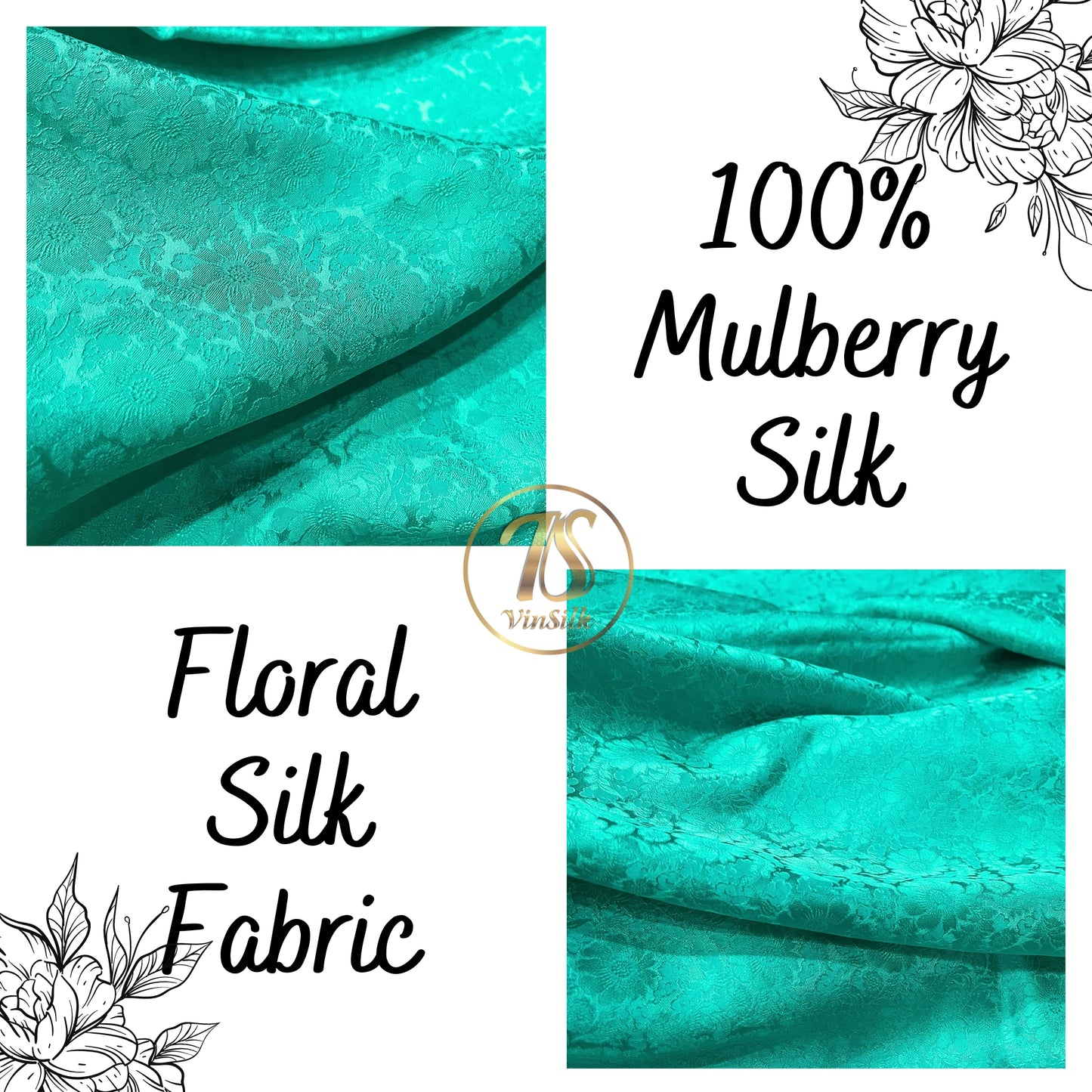 Light Blue Floral Silk Fabric - Chrysanthemum pattern
