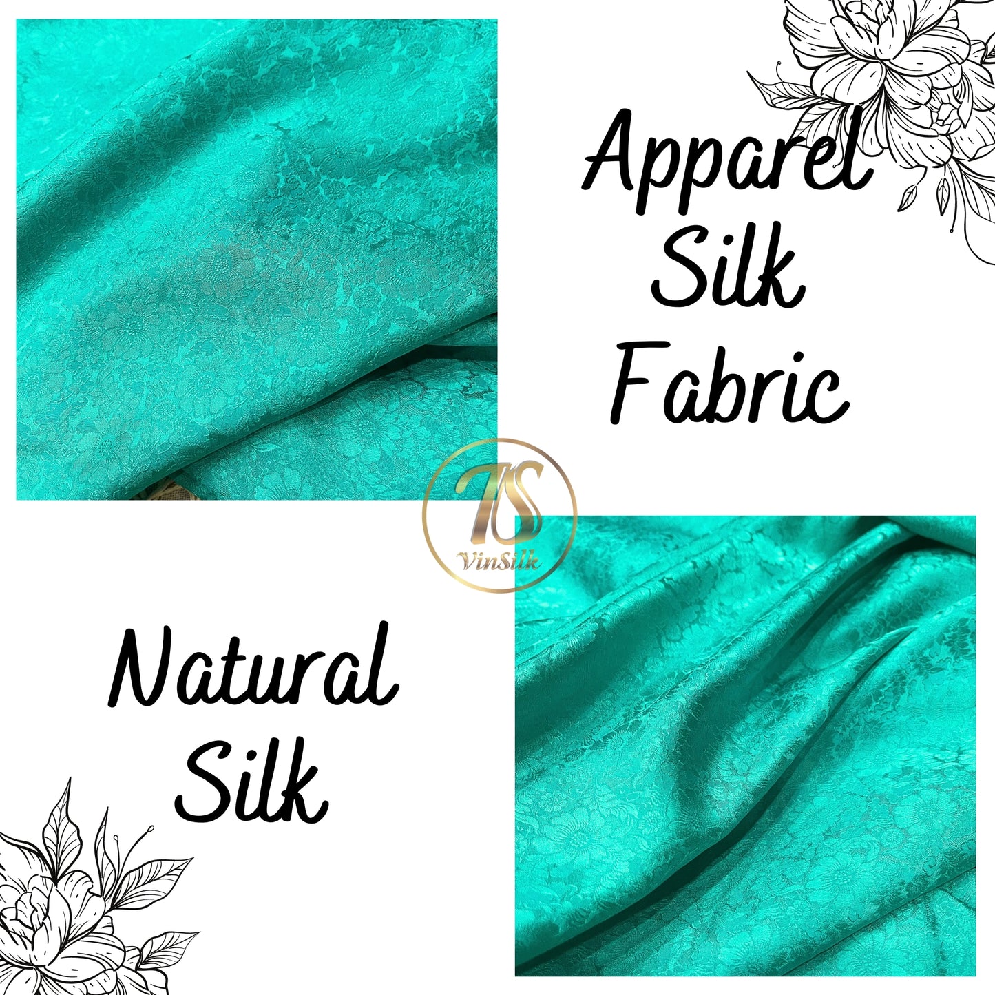 100% PURE MULBERRY SILK fabric by the yard โ Floral silk fabric - Light Blue Floral Silk Fabric - Chrysanthemum pattern โ Silk for sewing