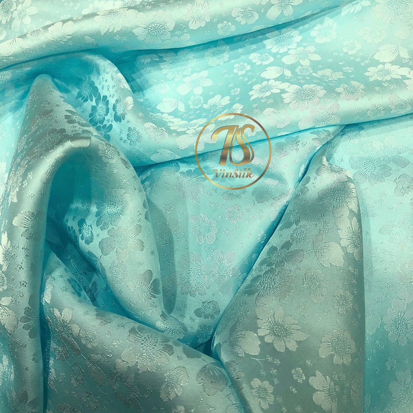 PURE MULBERRY SILK fabric by the yard - Light blue floral silk fabric - Handmade silk – Dress making – Silk for sewing - Gift for women