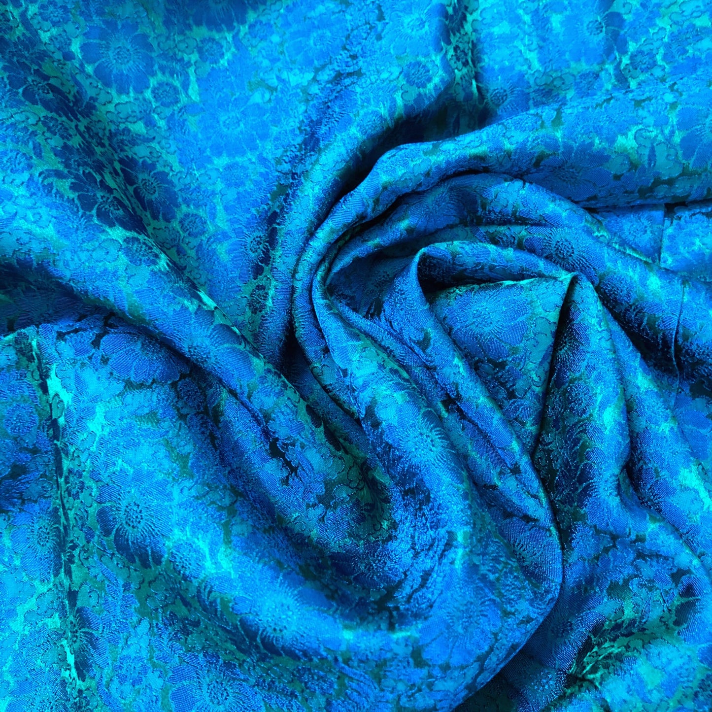 Mulberry Silk Floral Fabric β Chrysanthemum Pattern β Silk for Sewing - Dress making - Blue silk fabric