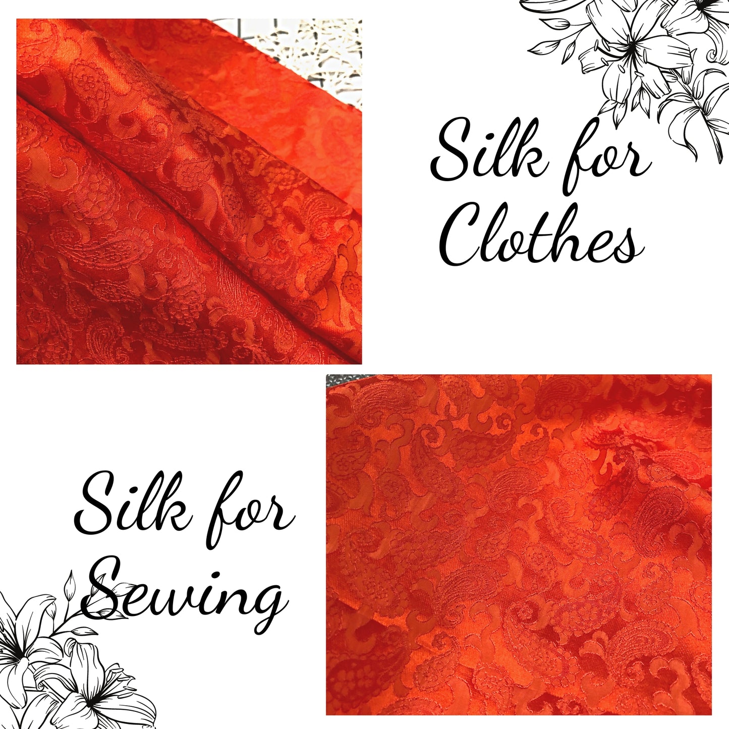 Mulberry Silk Pattern Fabric – Dragonfly Pattern – Silk for Sewing – Orange Pattern Silk Fabric