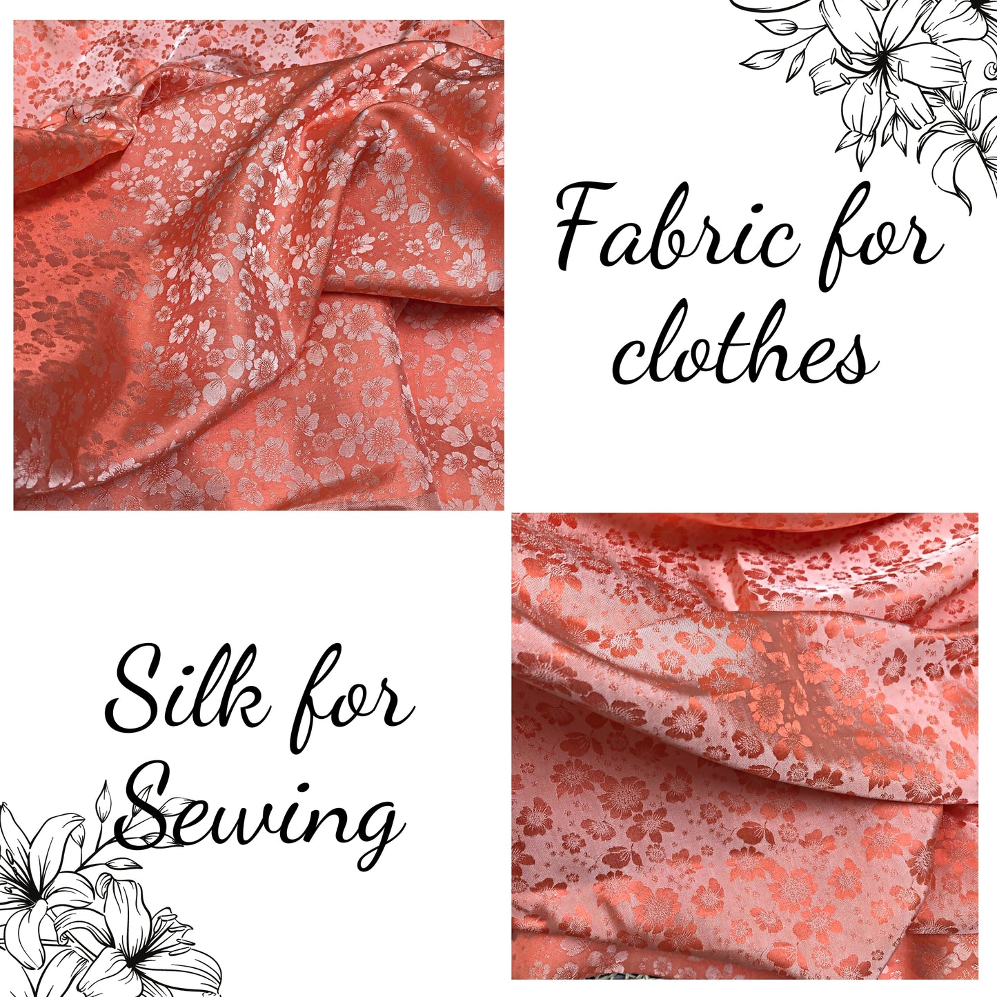 PURE MULBERRY SILK fabric by the yard - Light orange silk fabric - Floral silk - Handmade fabric ā Dress making ā Silk for sewing - Gift for women