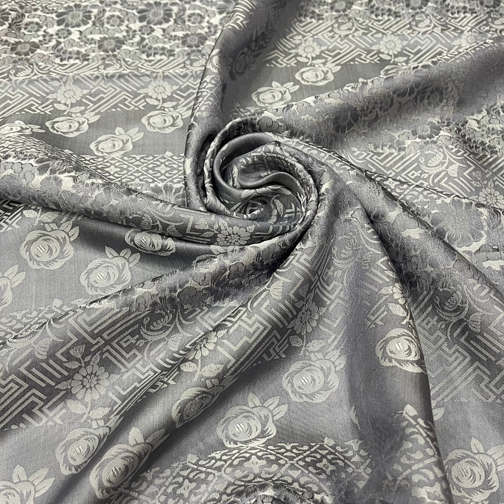 PATTERN MULBERRY SILK fabric by the yard - gray brocade - Handmade fabric โ Dress making โ Silk for sewing - Gift for women
