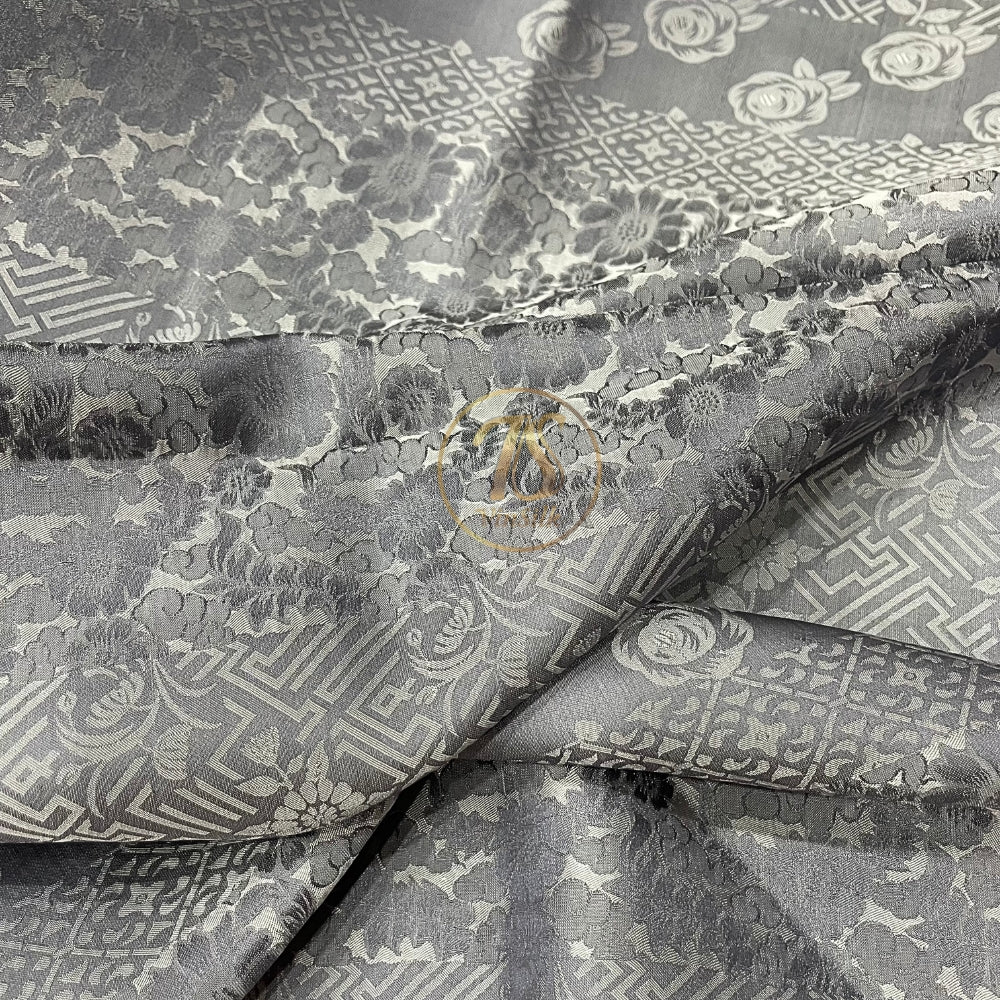 PATTERN MULBERRY SILK fabric by the yard - gray brocade - Handmade fabric โ Dress making โ Silk for sewing - Gift for women