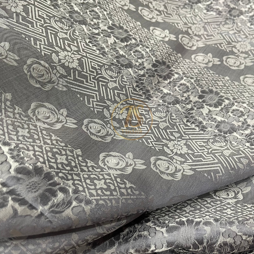 PATTERN MULBERRY SILK fabric by the yard - gray brocade - Handmade fabric โ Dress making โ Silk for sewing - Gift for women