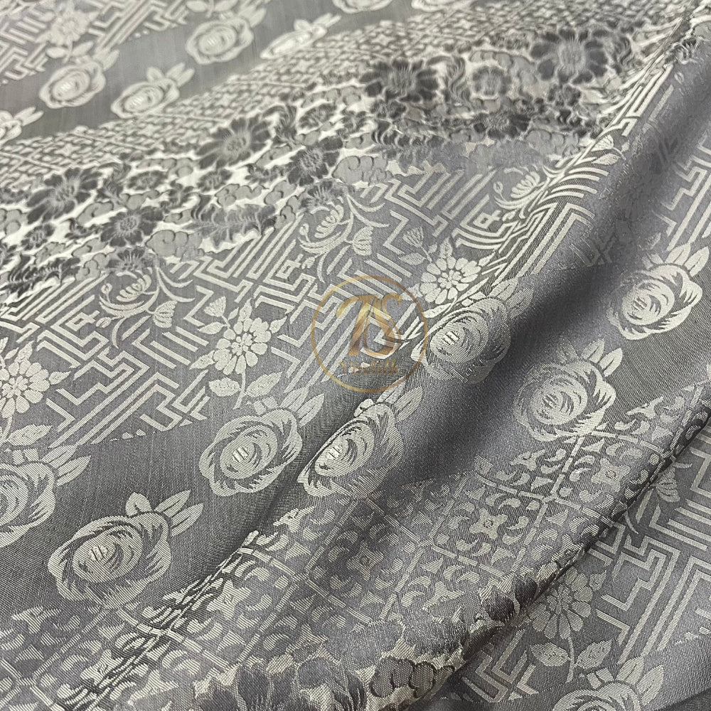 PATTERN MULBERRY SILK fabric by the yard - gray brocade - Handmade fabric โ Dress making โ Silk for sewing - Gift for women
