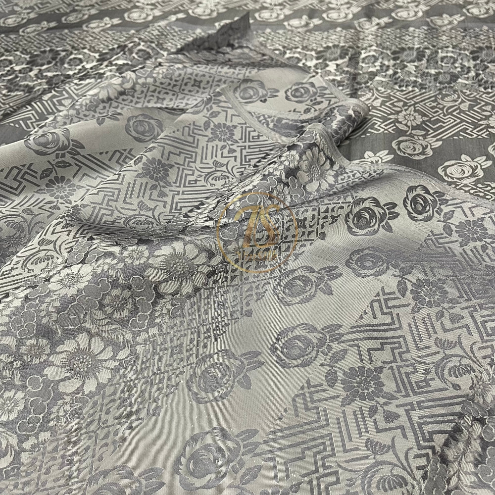 PATTERN MULBERRY SILK fabric by the yard - gray brocade - Handmade fabric โ Dress making โ Silk for sewing - Gift for women