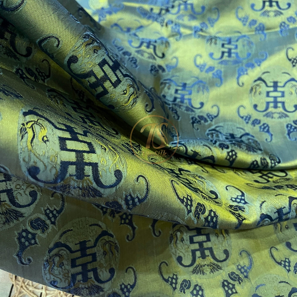 PATTERN MULBERRY SILK fabric by the yard - green yellow bat- Handmade fabric โ Dress making โ Silk for sewing - Gift for women