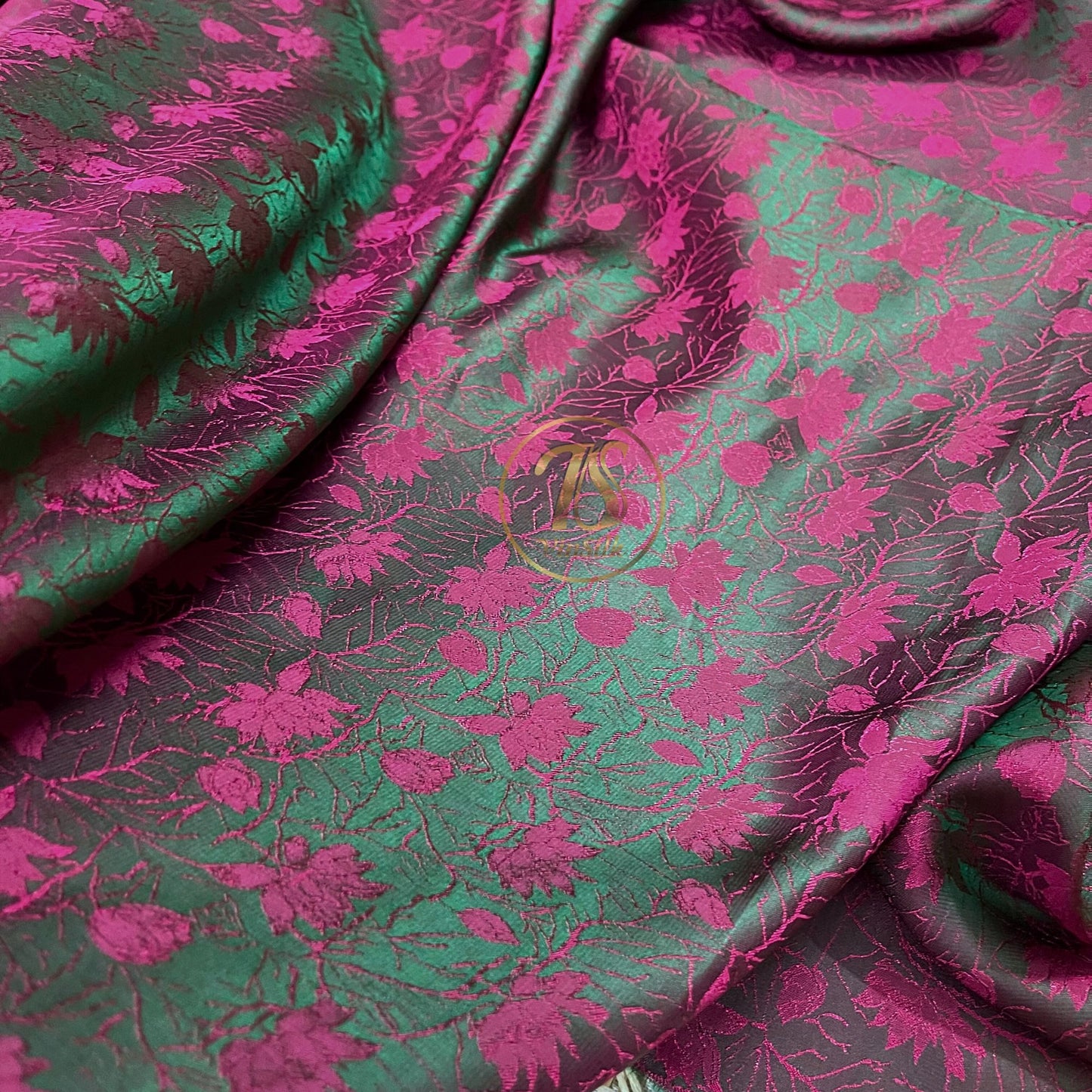 PURE MULBERRY SILK fabric by the yard, Blue & pink stone lotus silk, handmade fabric, Organic fiber, Vintage textile, Wedding dress