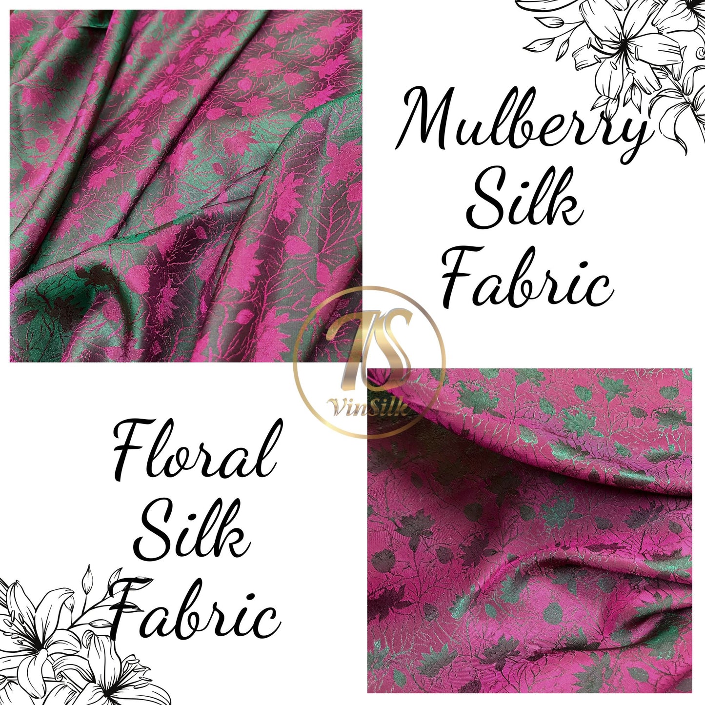 PURE MULBERRY SILK fabric by the yard, Blue & pink stone lotus silk, handmade fabric, Organic fiber, Vintage textile, Wedding dress