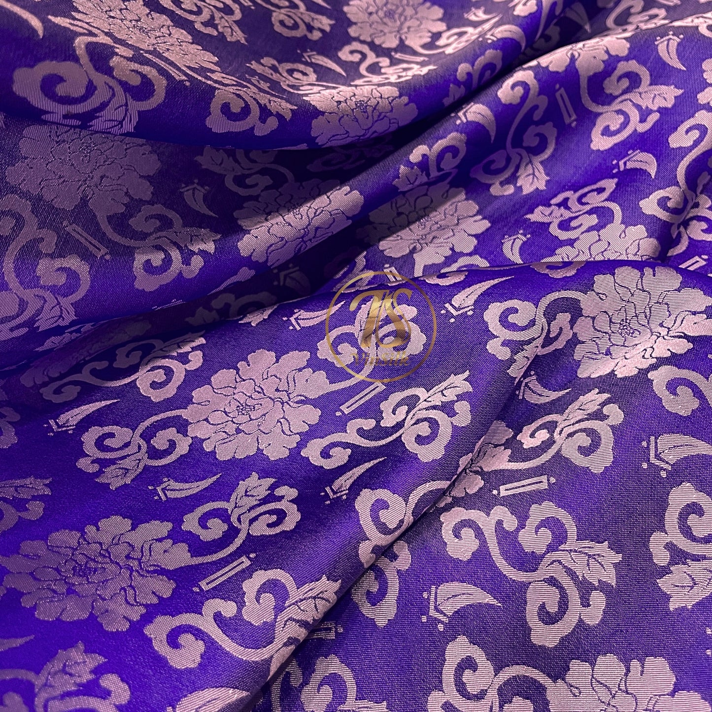 Purple silk with pink flower pattern, Floral silk fabric, Pure mulberry silk, Handmade fabric, Organic fiber