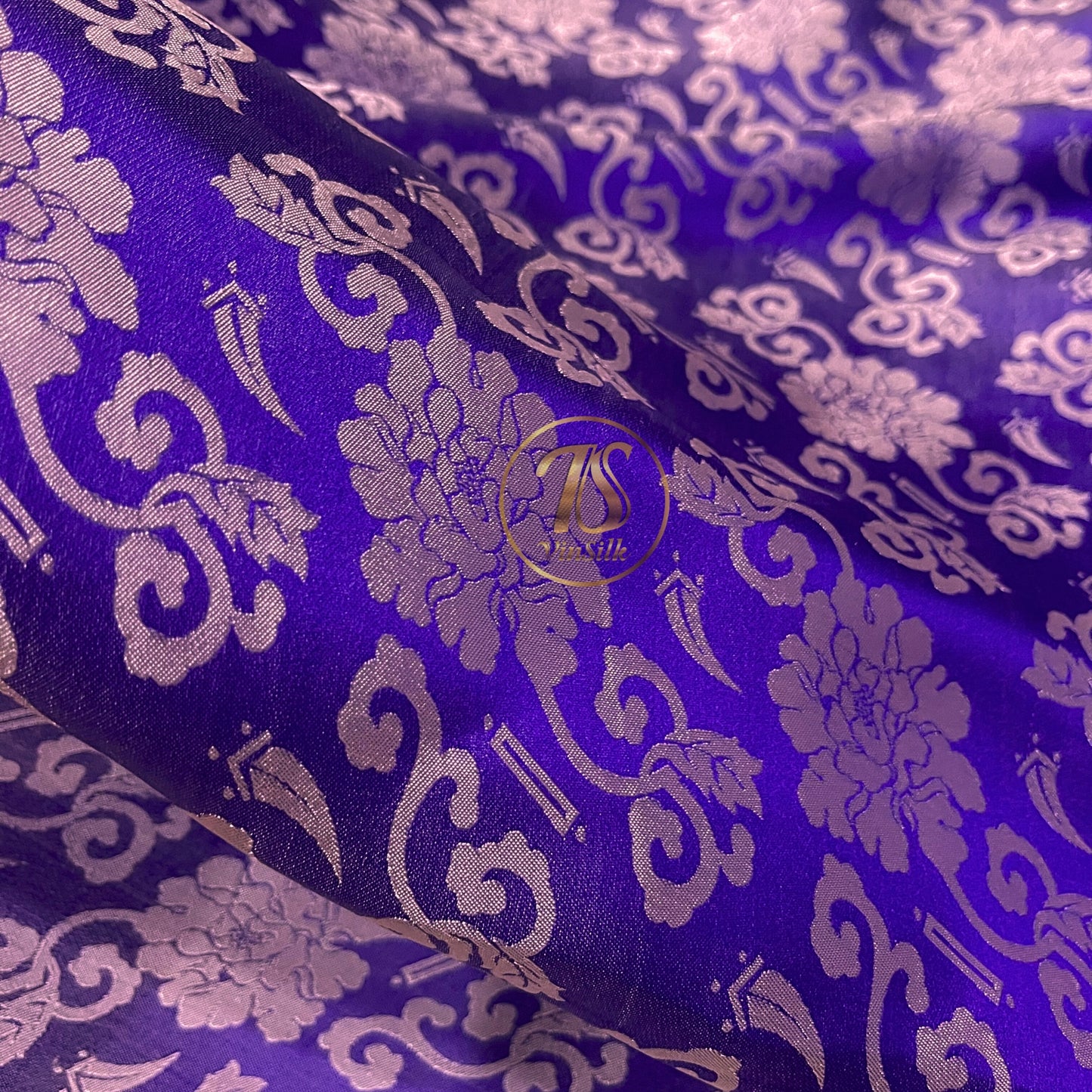 Purple silk with pink flower pattern, Floral silk fabric, Pure mulberry silk, Handmade fabric, Organic fiber