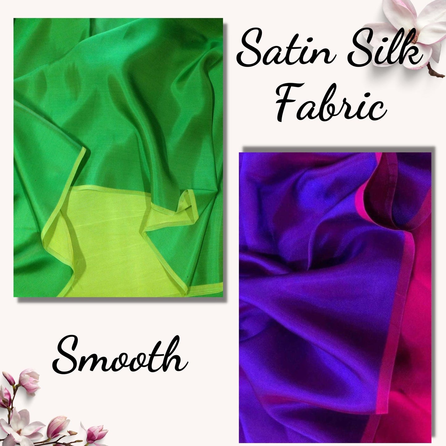 PURE MULBERRY SILK fabric by the yard β Blue, Green, Purple silk satin fabric β 19mm - Organic fiber - Gift for women