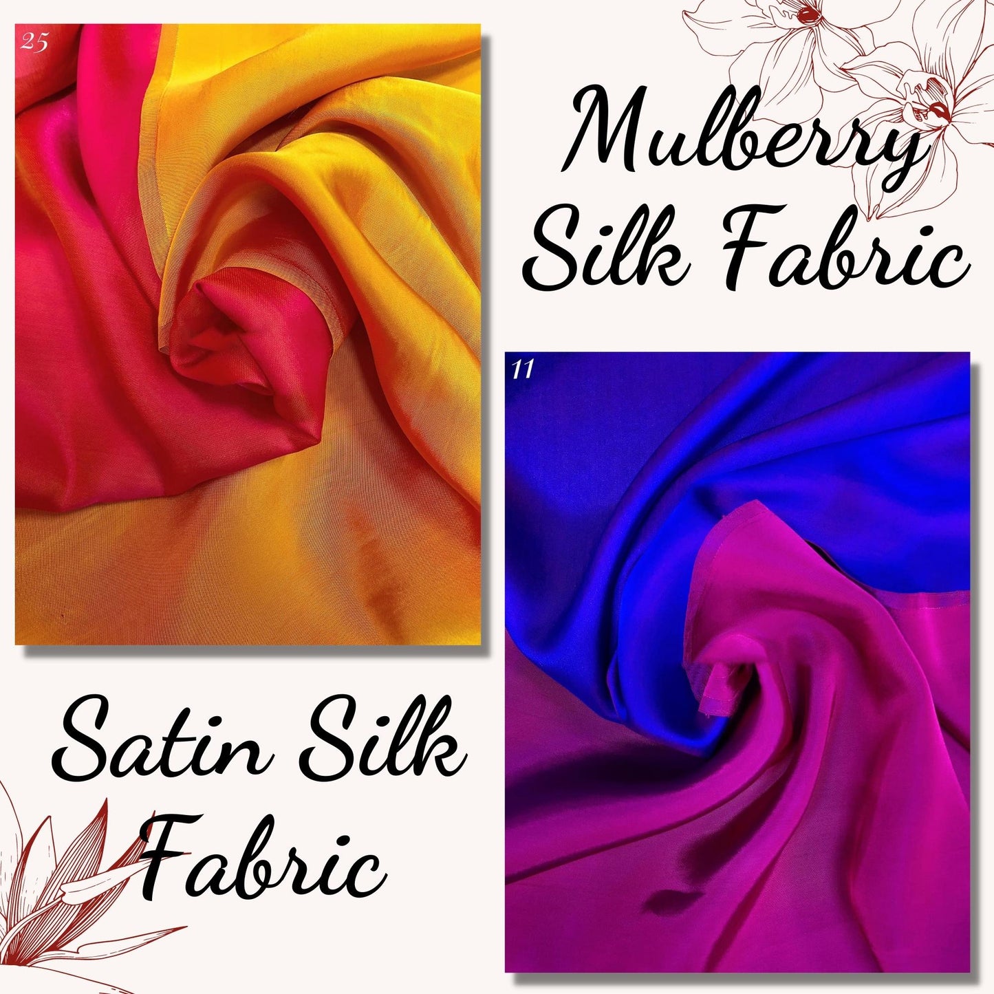 PURE MULBERRY SILK fabric by the yard β Satin silk fabric β 19mm - Organic fiber - Dress making - Gift for women - Silk apparel fabric