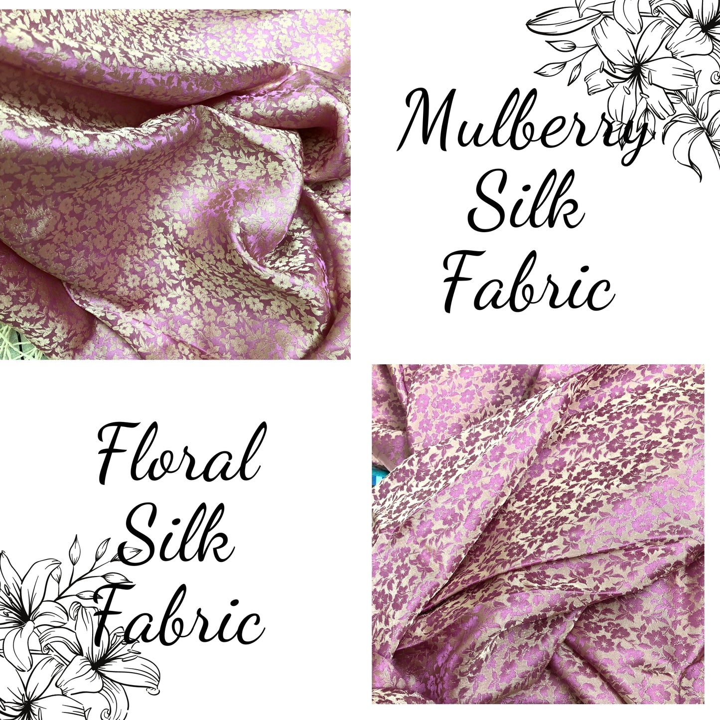 PURE MULBERRY SILK fabric by the yard - Floral silk - Handmade fabric ā Dress making ā Silk for sewing - Gift for women - Silk apparel fabric