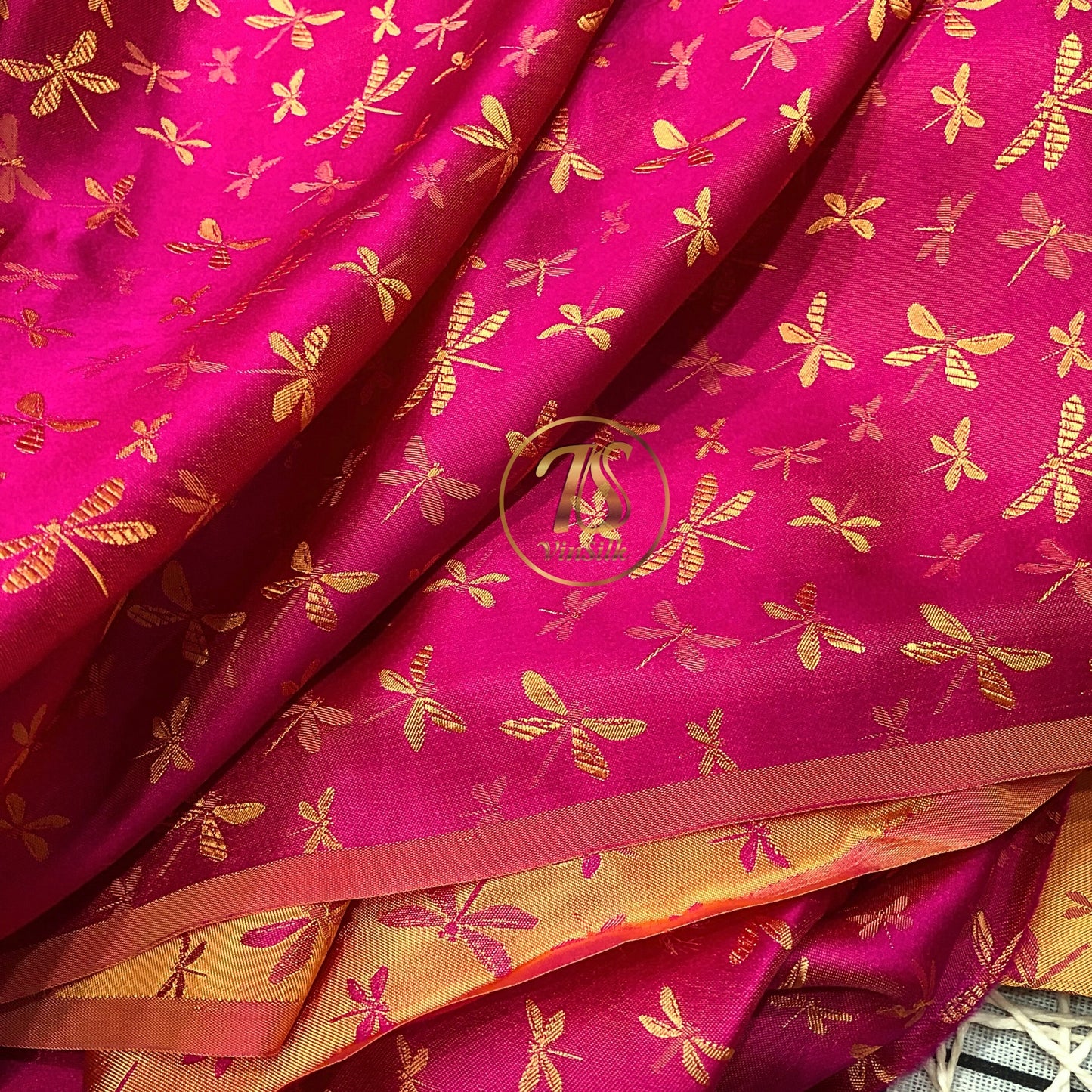 PURE MULBERRY SILK fabric by the yard - Pink silk with yellow pattern fabric - Handmade fabric ā Dress making ā Silk for sewing - Gift for women