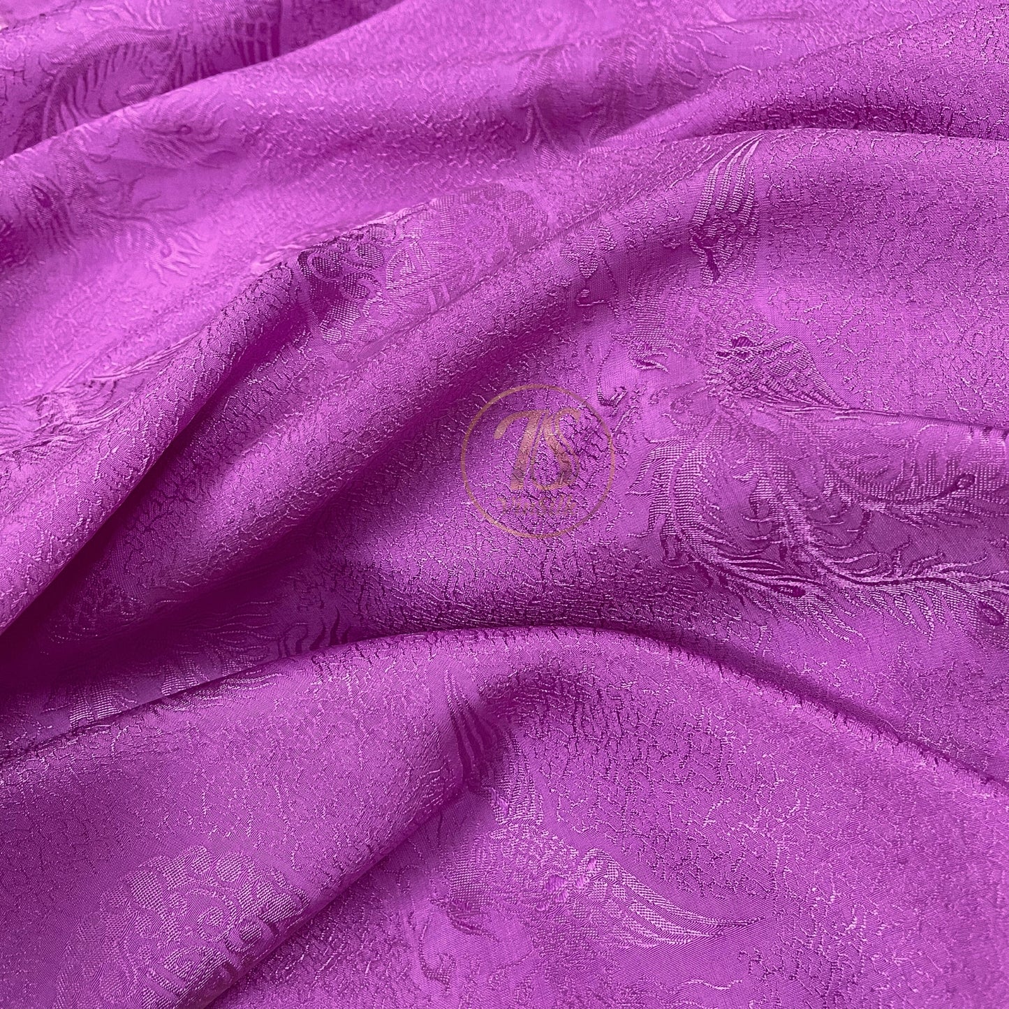 Purple silk fabric with mulberry phoenix pattern, Pure mulberry silk, Handmade fabric, Organic fiber, Vintage textile