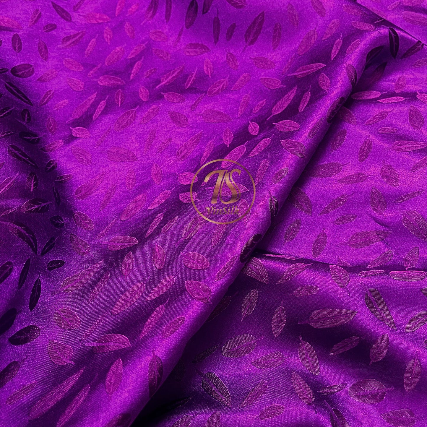 Purple silk with pink leaf pattern fabric, Pure mulberry silk, Handmade fabric, Organic fiber, Vintage textile, Dress making, Gift for women, Silk dress