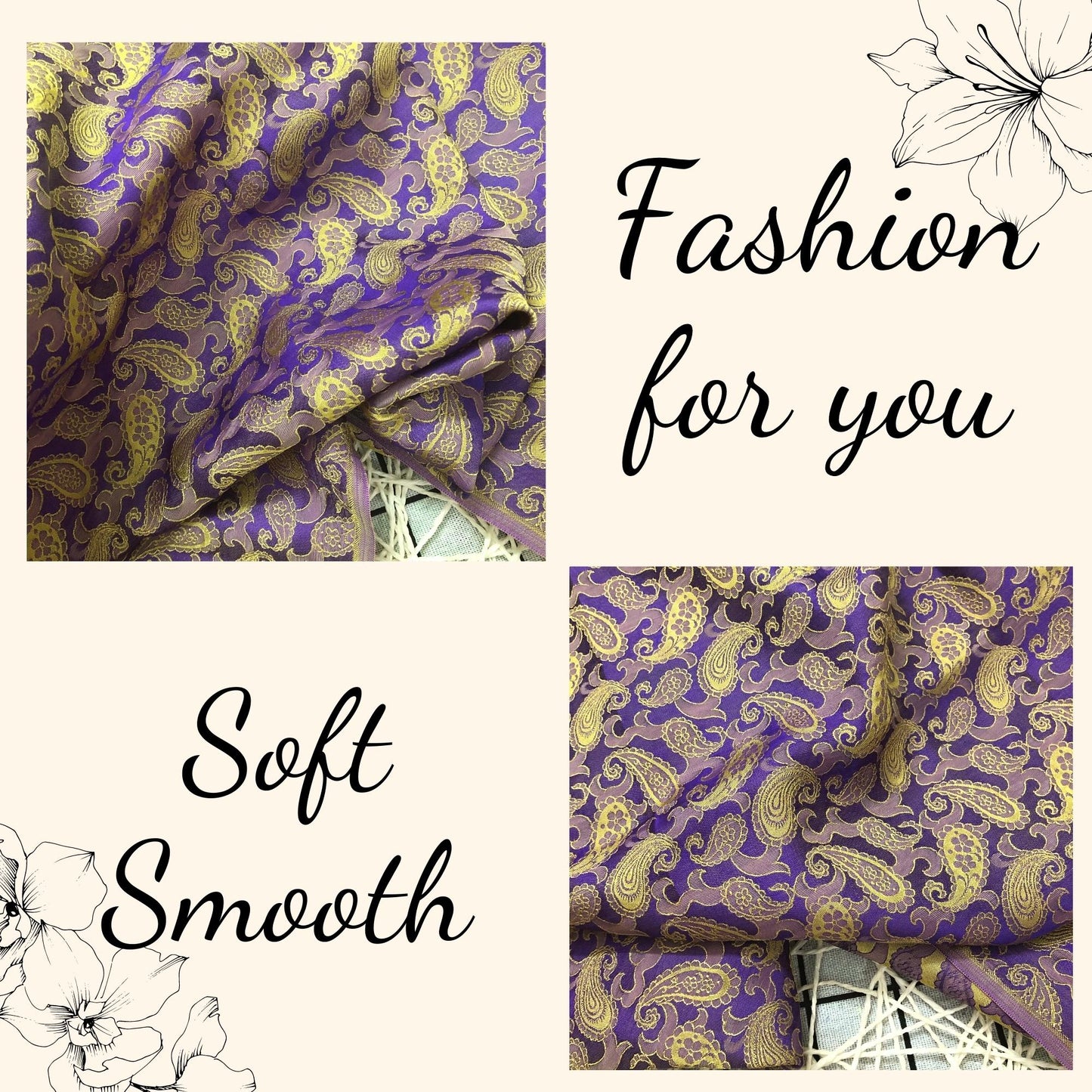 Purple Yellow fabric with mulberry peacock tails pattern, Pure mulberry silk, Handmade fabric, Organic fiber