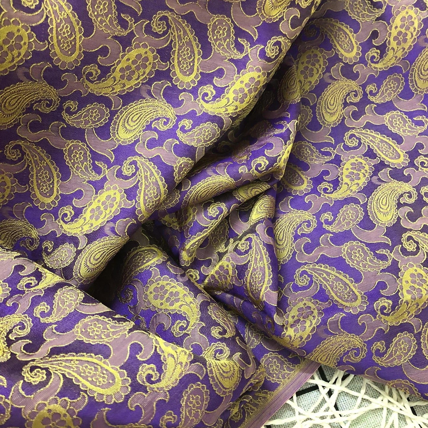 Purple Yellow fabric with mulberry peacock tails pattern, Pure mulberry silk, Handmade fabric, Organic fiber