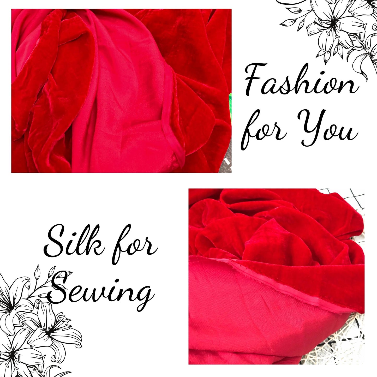 100% MULBERRY SILK VELVET fabric by the yard - Luxury Silk Velvet for Dress, Skirt, High End Garment - Red silk velvet - Handmade silk