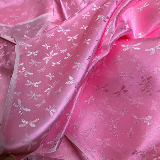 Mulberry Silk Pattern Fabric – Dragonfly Pattern – Silk for Sewing – Pink Silk Fabric