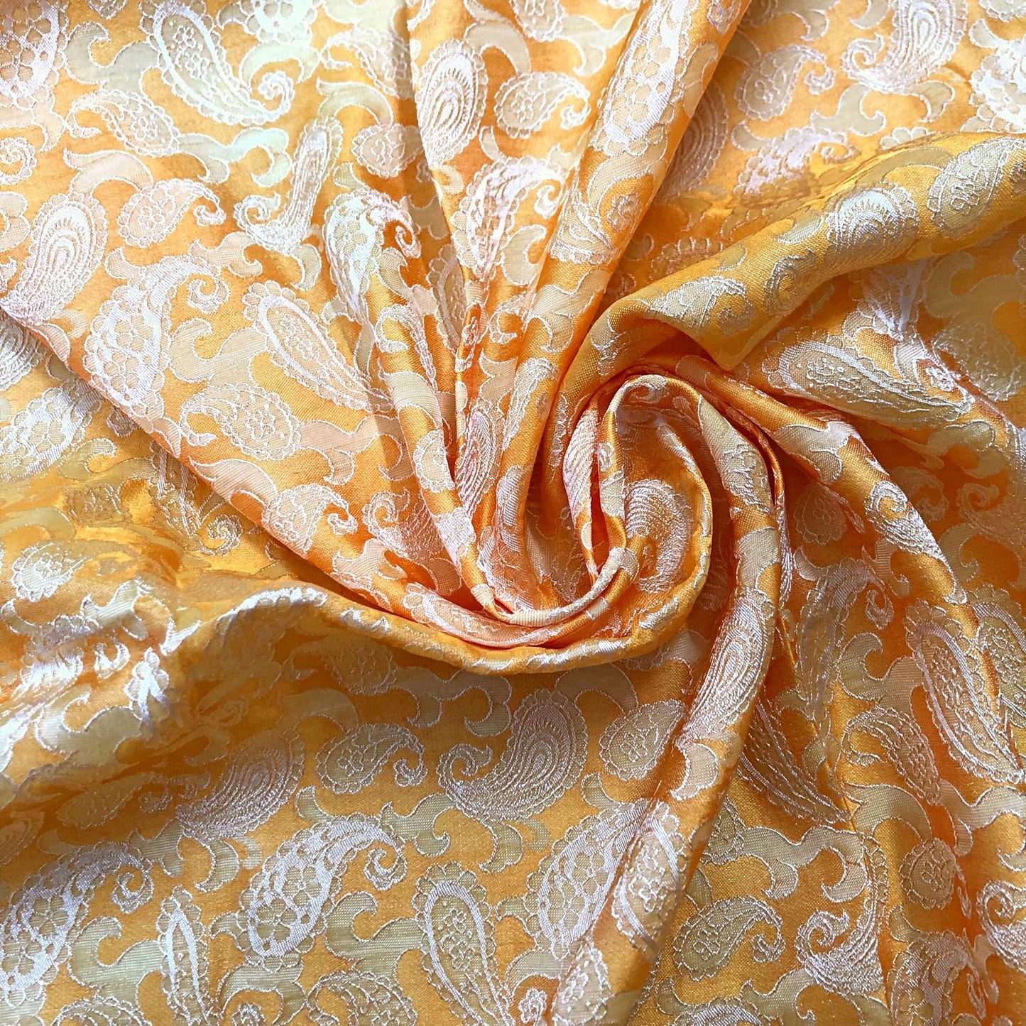 Yellow fabric with mulberry peacock tails pattern, Pure mulberry silk, Handmade fabric, Organic fiber