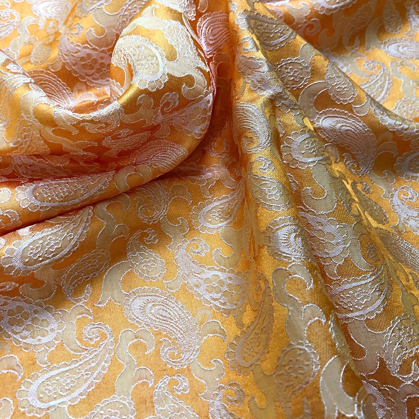 Yellow fabric with mulberry peacock tails pattern, Pure mulberry silk, Handmade fabric, Organic fiber