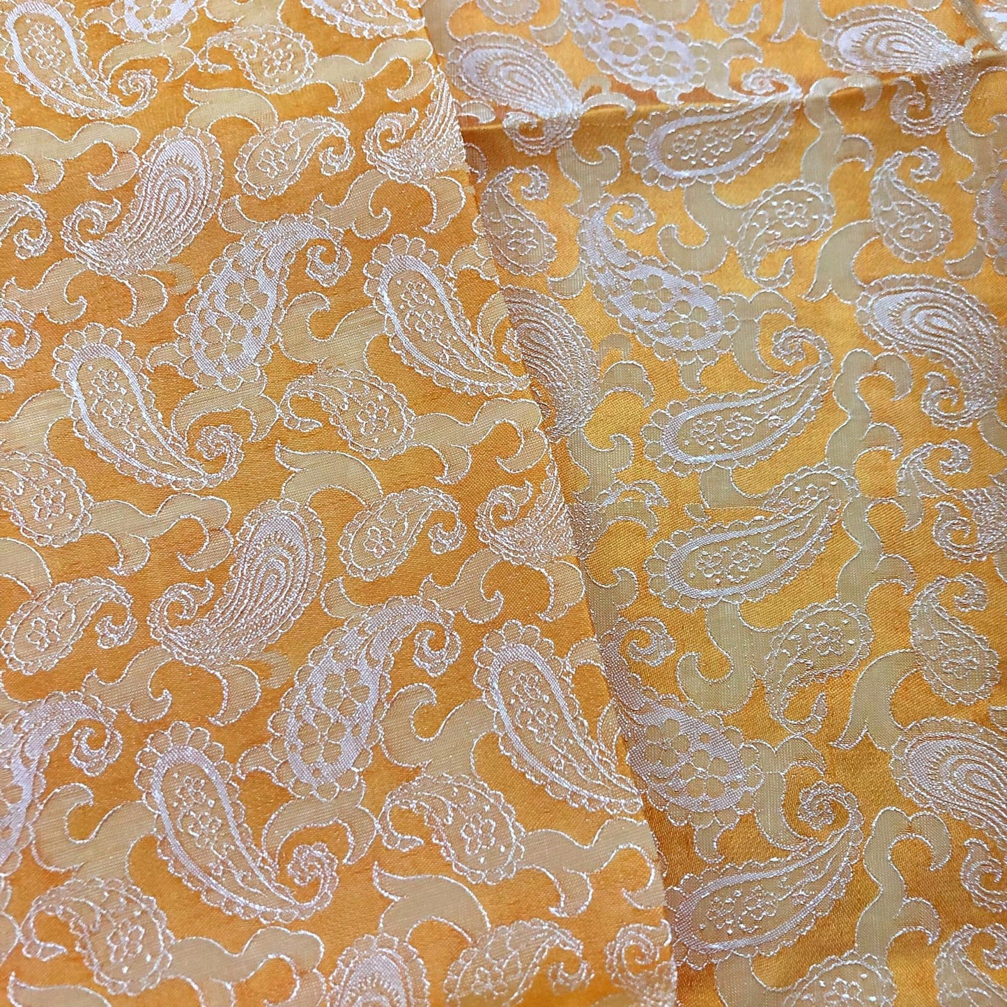 Yellow fabric with mulberry peacock tails pattern, Pure mulberry silk, Handmade fabric, Organic fiber