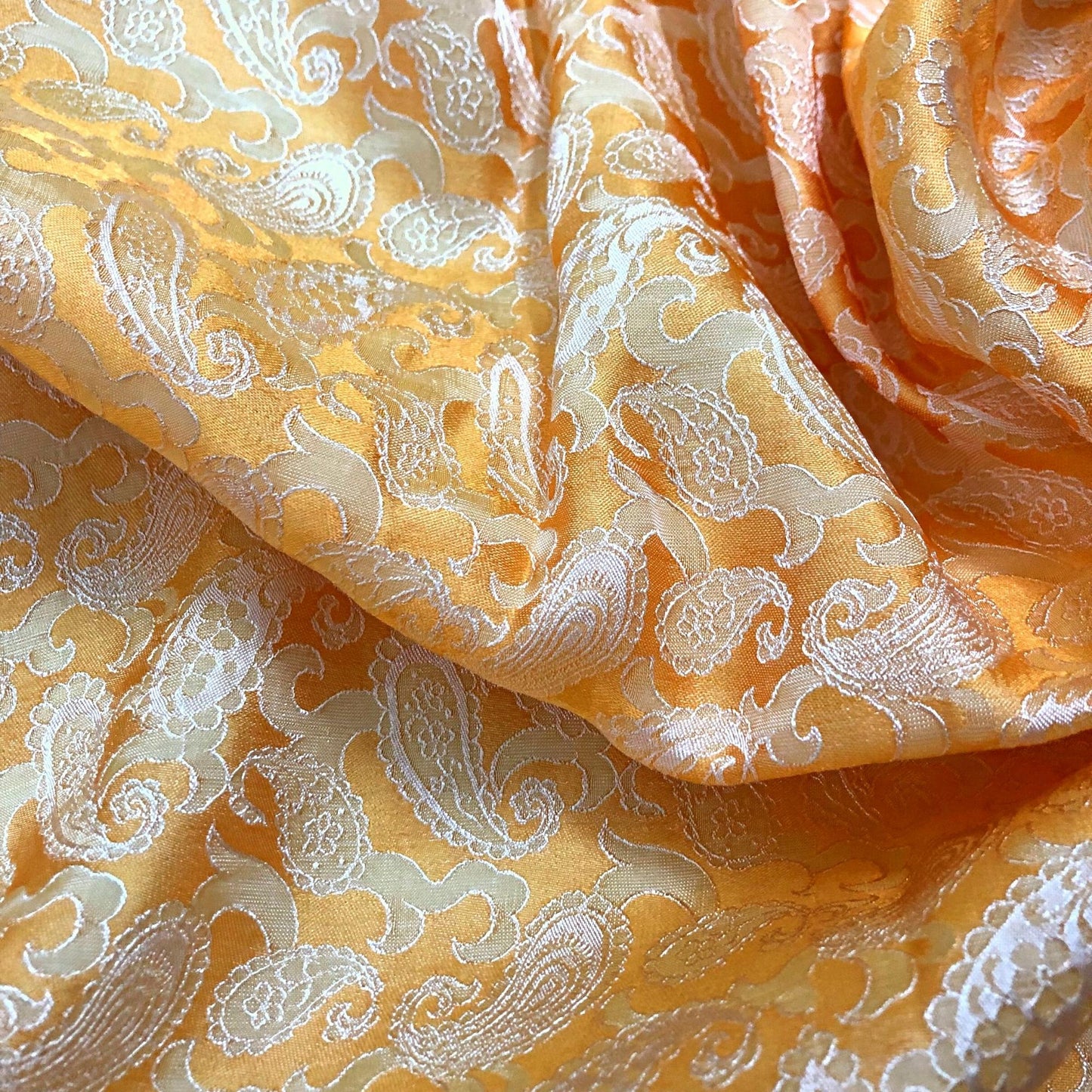 Yellow fabric with mulberry peacock tails pattern, Pure mulberry silk, Handmade fabric, Organic fiber