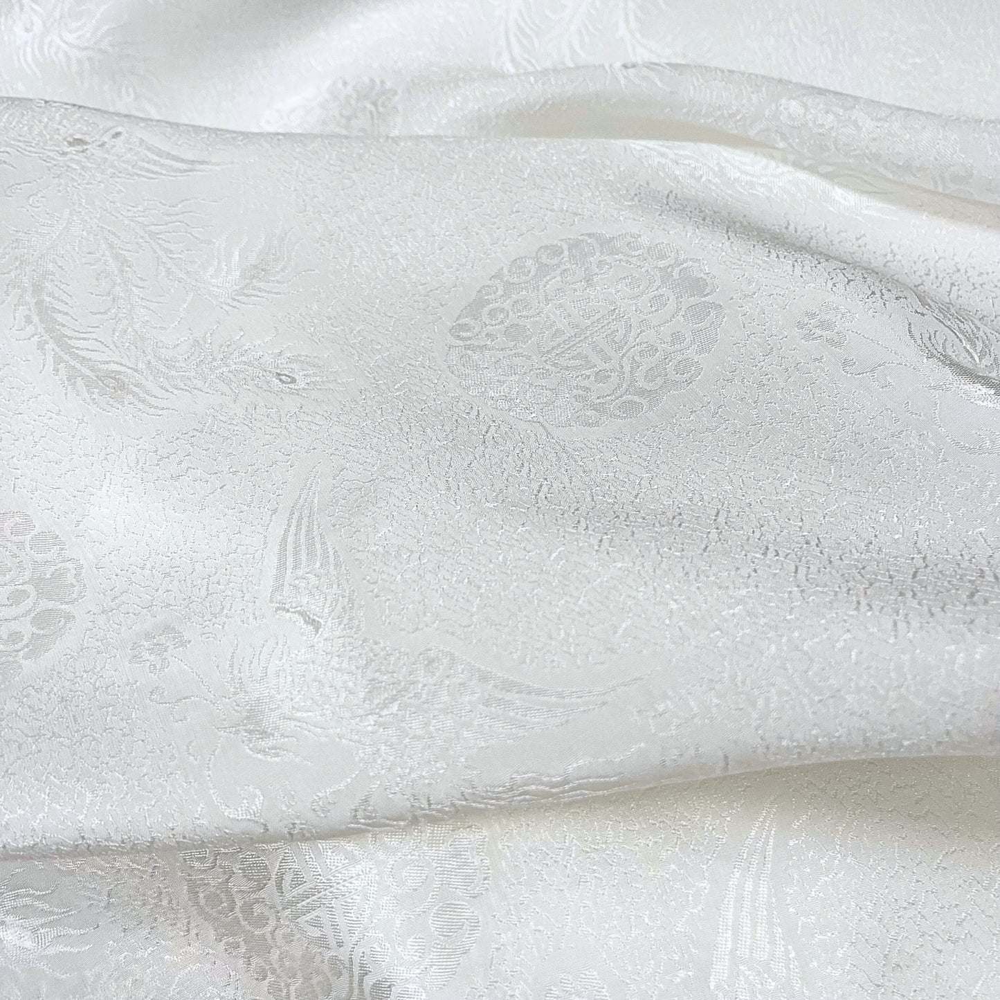 White silk fabric with mulberry phoenix pattern, Pure mulberry silk, Handmade fabric, Organic fiber, Vintage textile