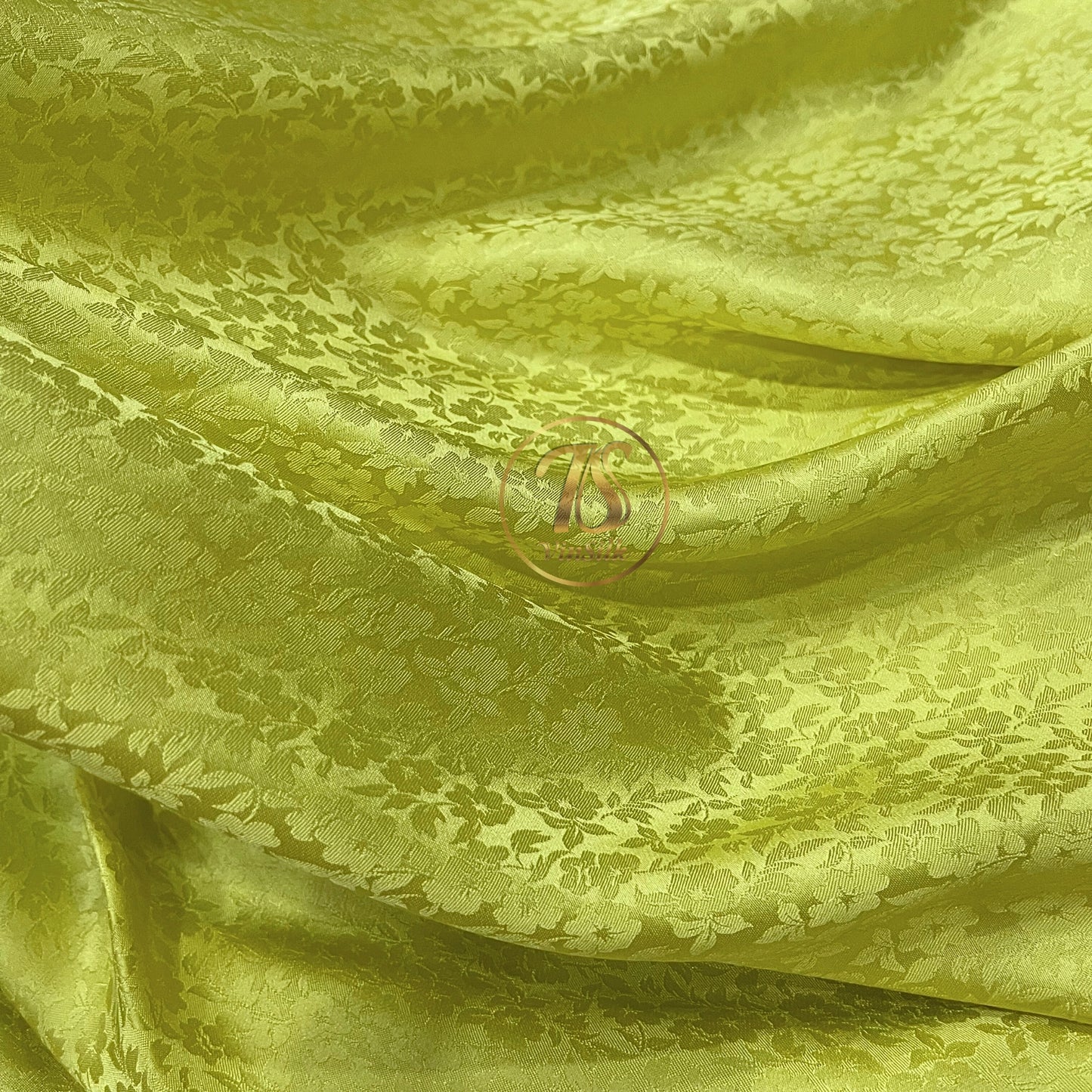 Yellow Floral Silk Fabric - Flower pattern