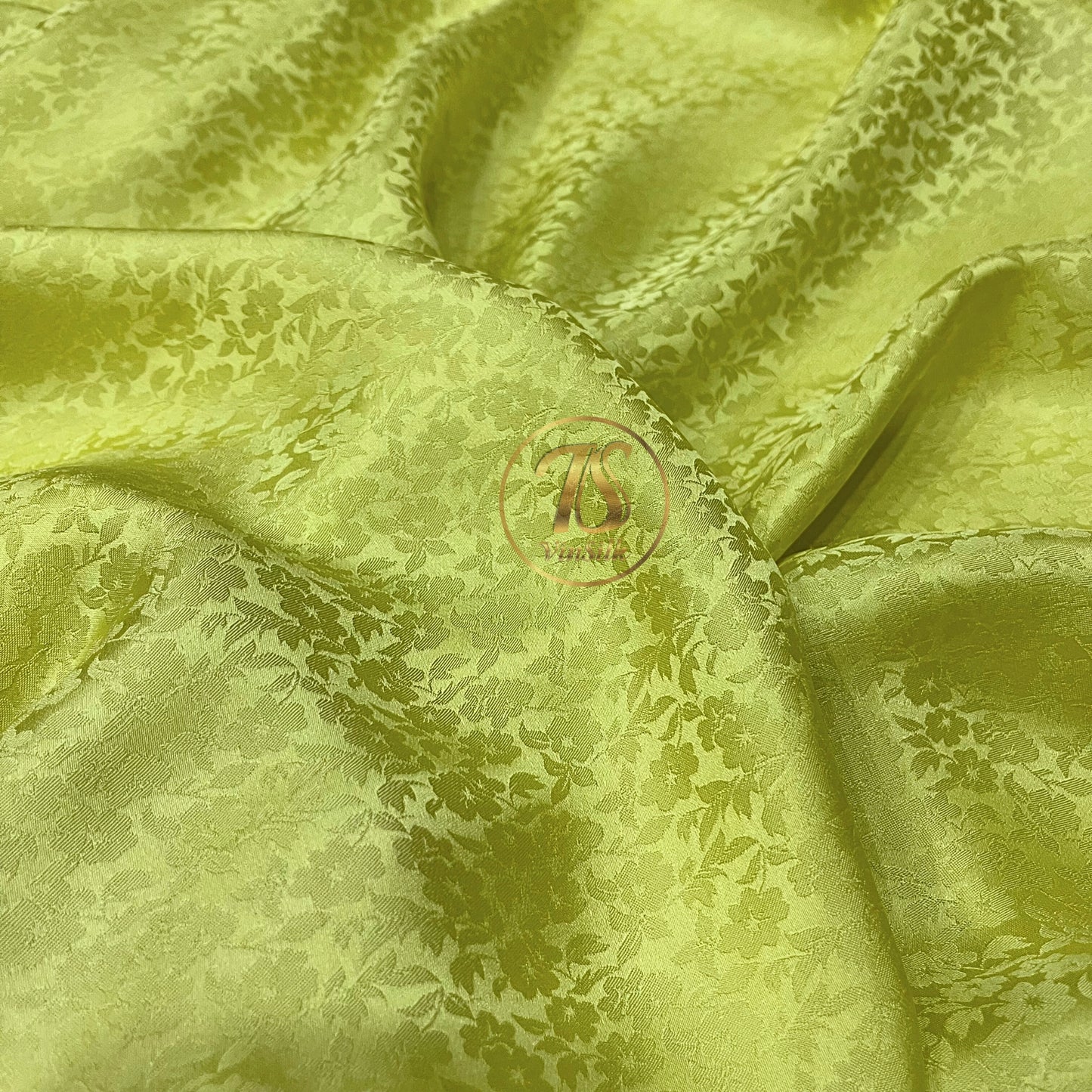 Yellow Floral Silk Fabric - Flower pattern