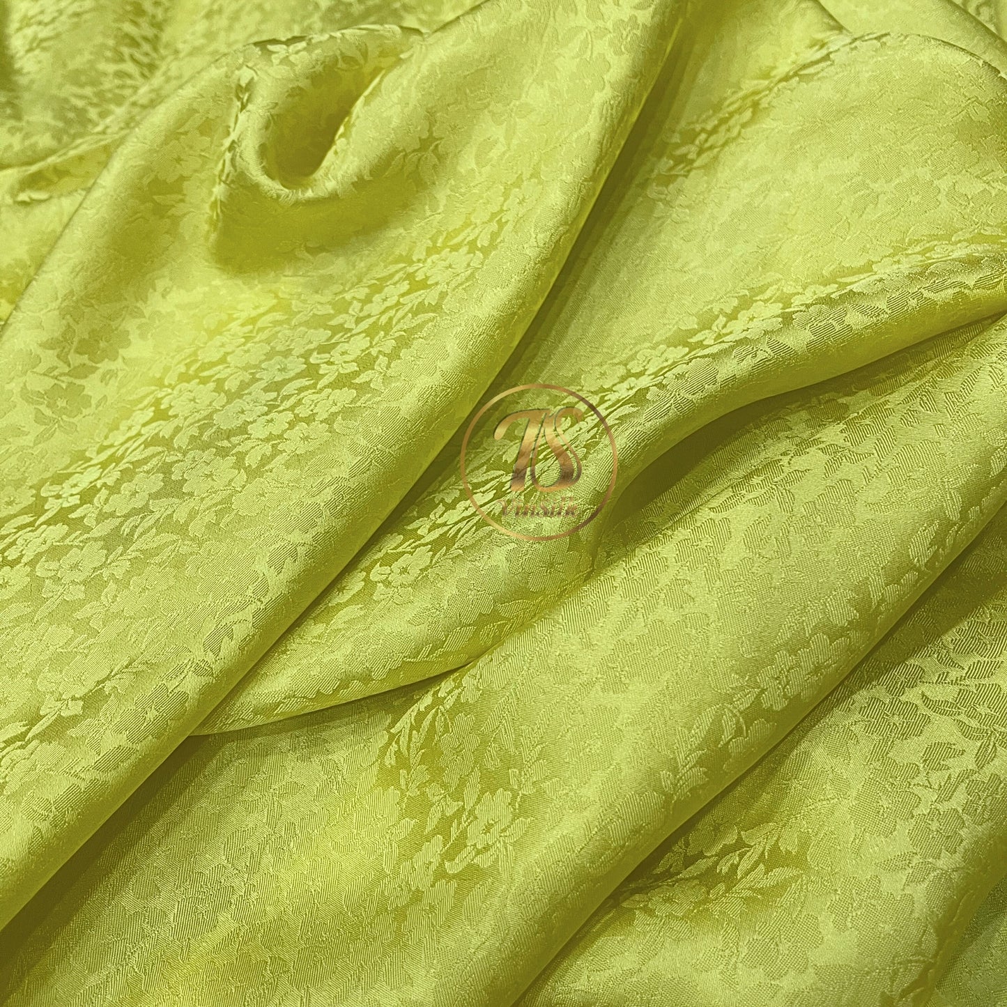 Yellow Floral Silk Fabric - Flower pattern